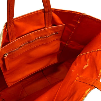 Celine Tote Horizontal Cover Beige Orange Linen Leather