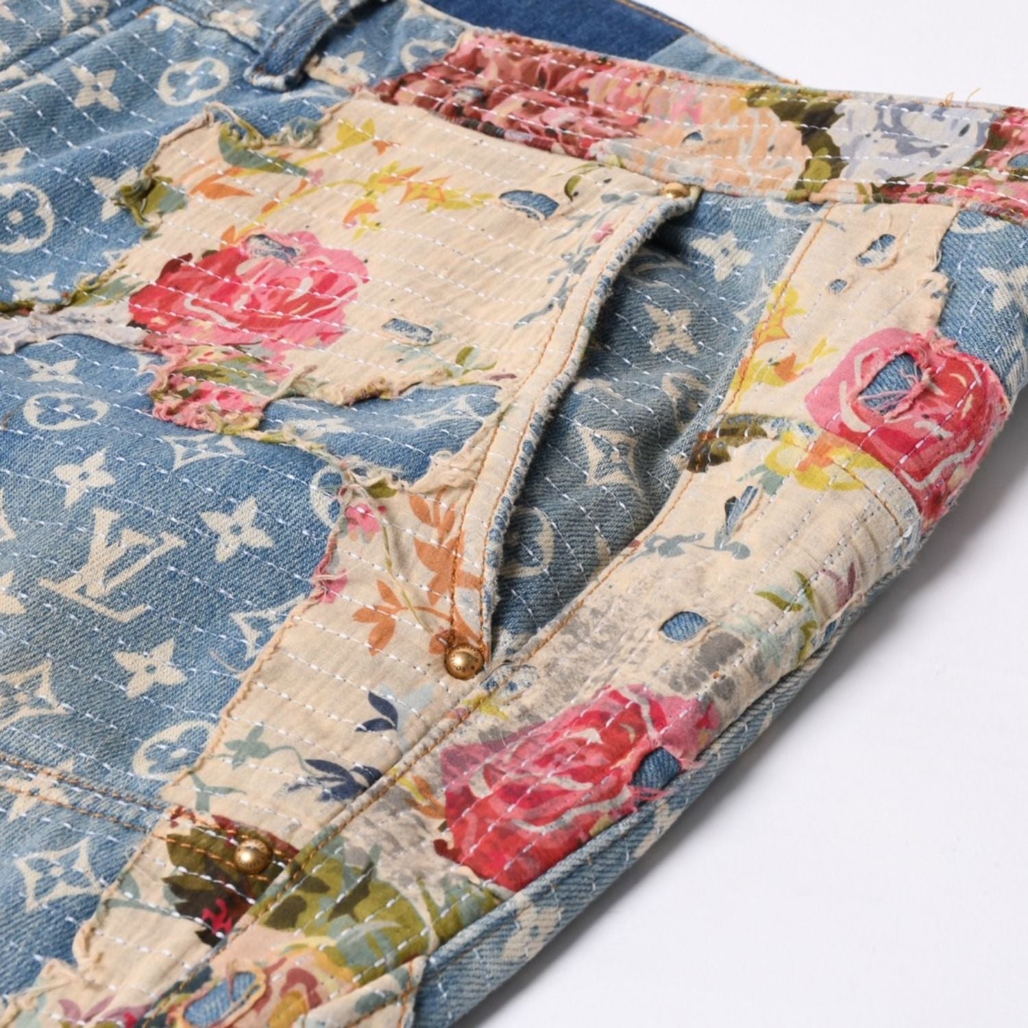 Louis Vuitton Destroy Bell Bottom Carpenter Denim Pants 40 Monogram Sashiko — view 7