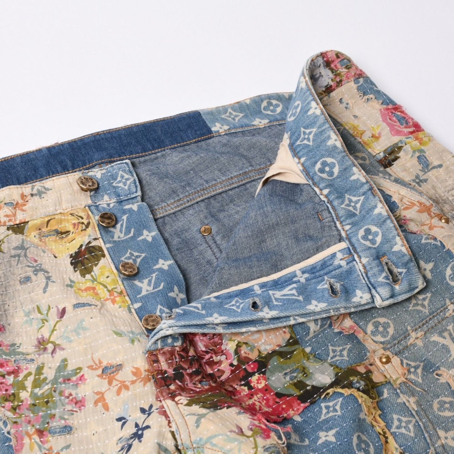 Louis Vuitton Destroy Bell Bottom Carpenter Denim Pants 40 Monogram Sashiko — view 6
