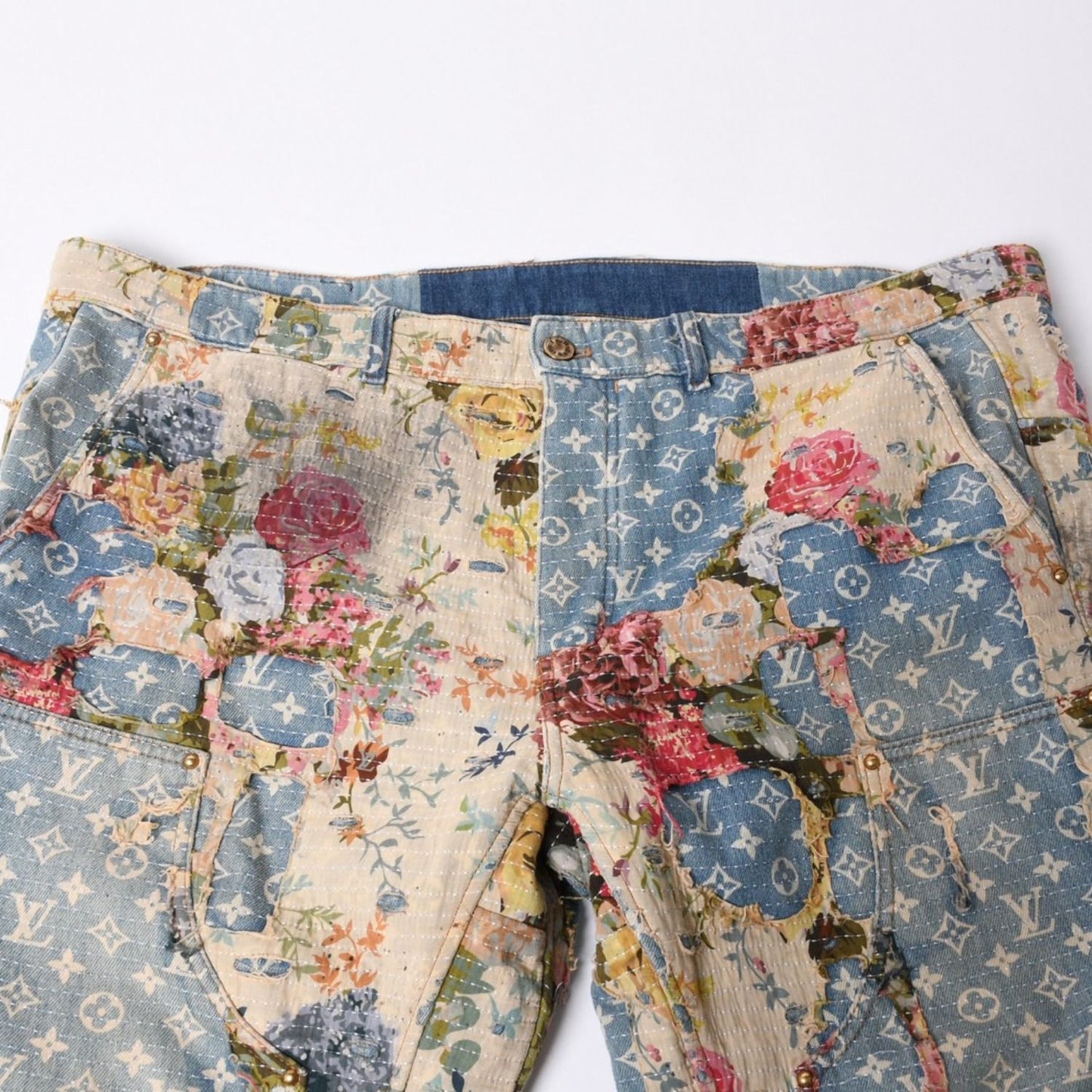 Louis Vuitton Destroy Bell Bottom Carpenter Denim Pants 40 Monogram Sashiko — view 3