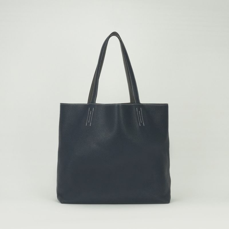 Hermes Double Sens 36 Tote Taurillon Clemence Bleunuit Etoupe Blue Gray
