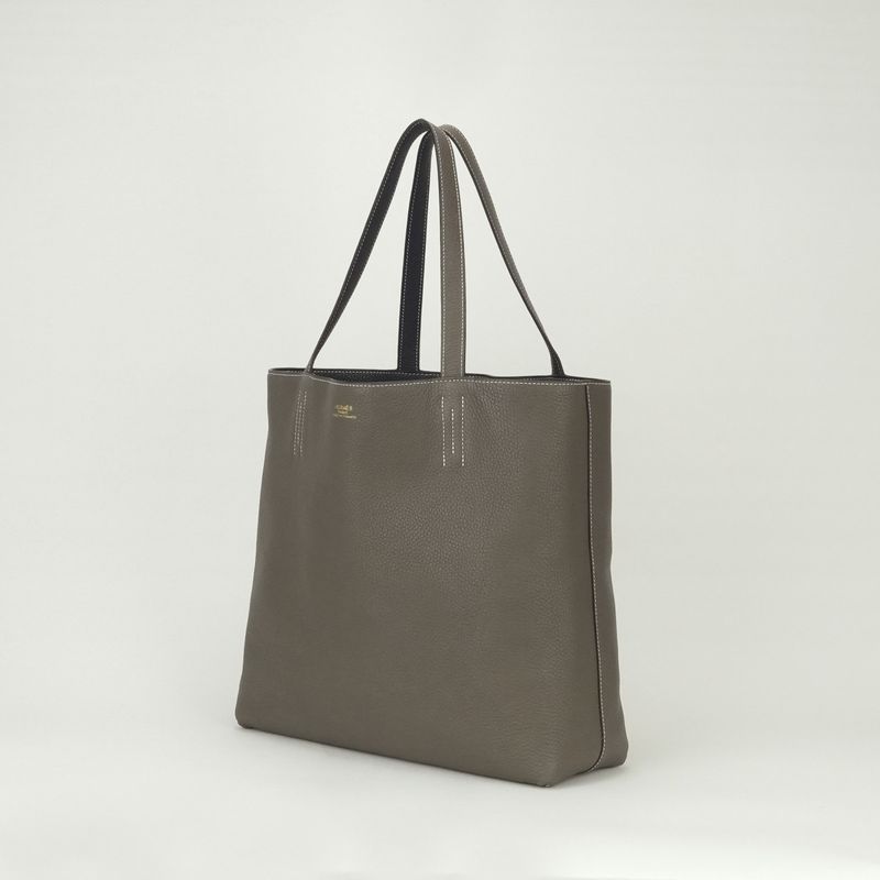 Hermes Double Sens 36 Tote Taurillon Clemence Bleunuit Etoupe Blue Gray