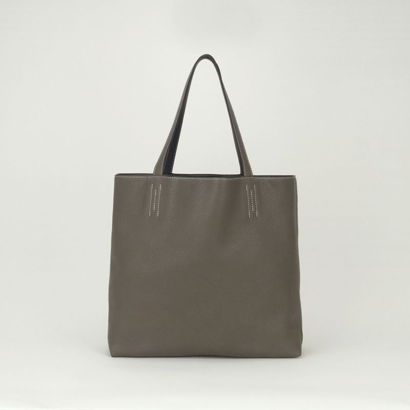 Hermes Double Sens 36 Tote Taurillon Clemence Bleunuit Etoupe Blue Gray