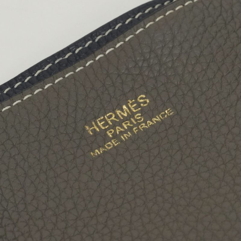 Hermes Double Sens 36 Tote Taurillon Clemence Bleunuit Etoupe Blue Gray
