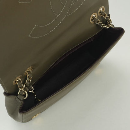 Chanel Quilted Shoulder Bag Lambskin Khaki Green Gold Chain Bag CC Logo Single