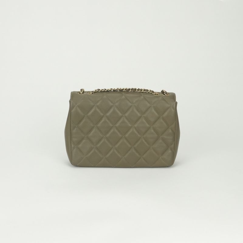 Chanel Quilted Shoulder Bag Lambskin Khaki Green Gold Chain Bag CC Logo Single