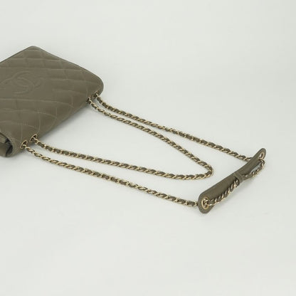 Chanel Quilted Shoulder Bag Lambskin Khaki Green Gold Chain Bag CC Logo Single