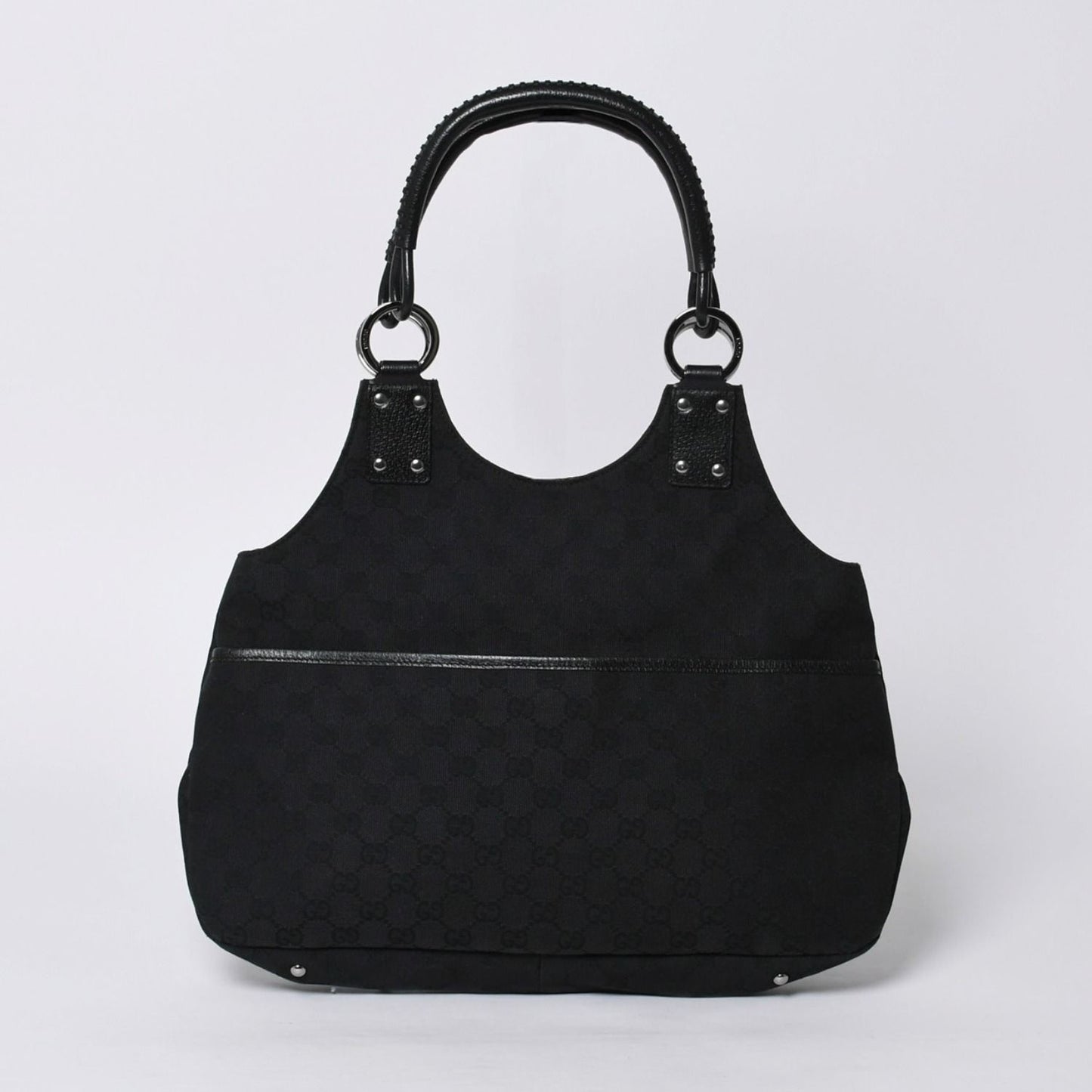 Gucci Handbag GG Canvas Leather Black Gold