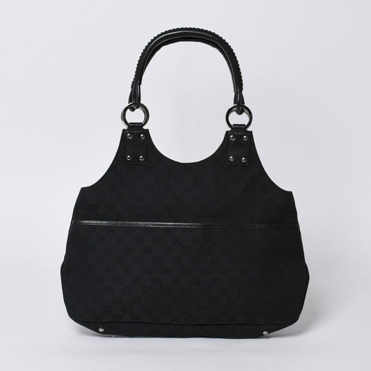 Gucci Handbag GG Canvas Leather Black Gold