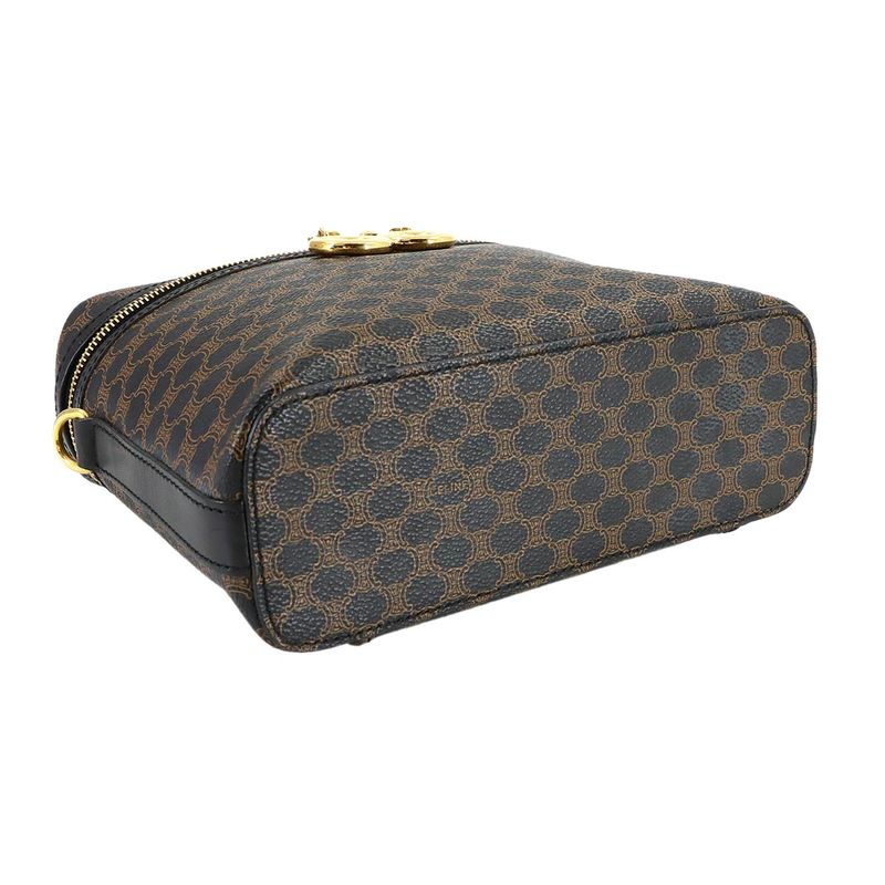 Celine Macadam Vanity Hand Bag Leather Black Brown Vintage Gold