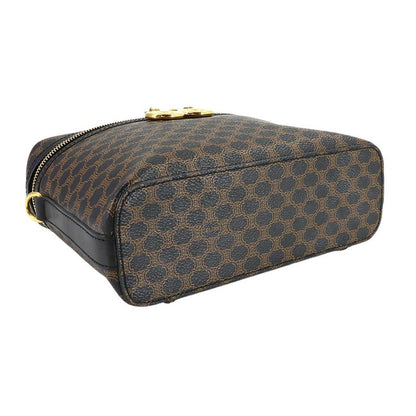 Celine Macadam Vanity Hand Bag Leather Black Brown Vintage Gold