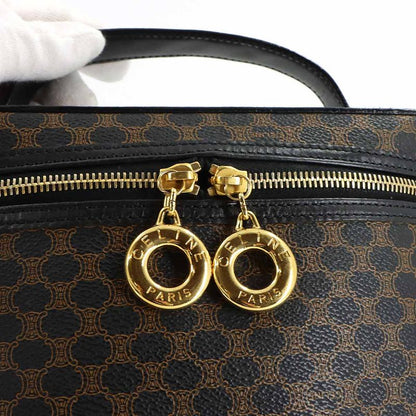 Celine Macadam Vanity Hand Bag Leather Black Brown Vintage Gold