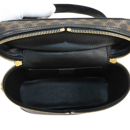 Celine Macadam Vanity Hand Bag Leather Black Brown Vintage Gold