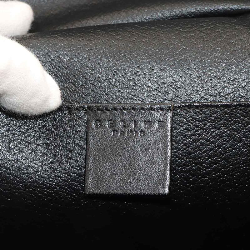 Celine Macadam Vanity Hand Bag Leather Black Brown Vintage Gold