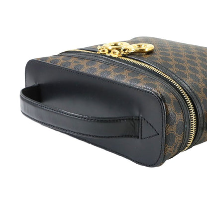 Celine Macadam Vanity Hand Bag Leather Black Brown Vintage Gold