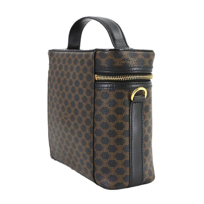 Celine Macadam Vanity Hand Bag Leather Black Brown Vintage Gold