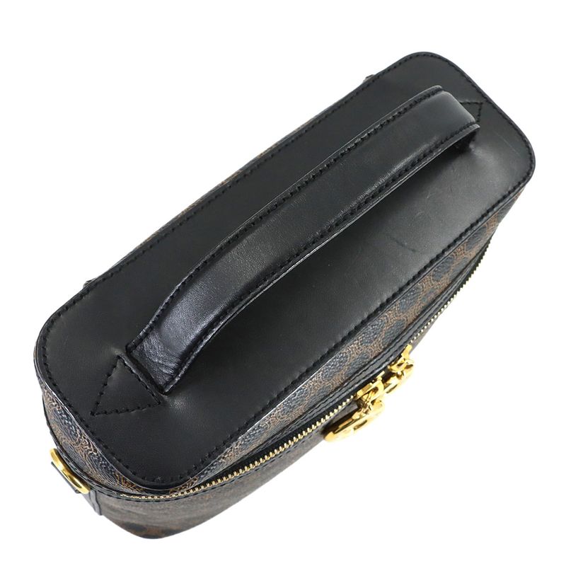Celine Macadam Vanity Hand Bag Leather Black Brown Vintage Gold