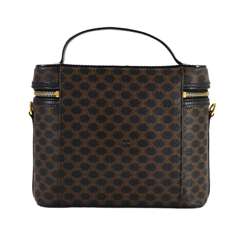 Celine Macadam Vanity Hand Bag Leather Black Brown Vintage Gold