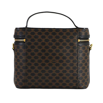 Celine Macadam Vanity Hand Bag Leather Black Brown Vintage Gold