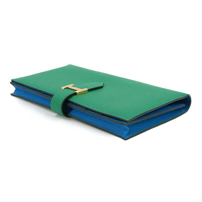 Hermes Bearn Souffle Verso Bifold Wallet Epsom Vert Jade Blue Zanzibar