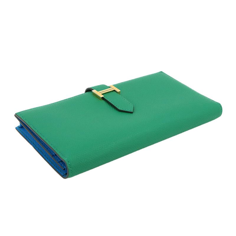 Hermes Bearn Souffle Verso Bifold Wallet Epsom Vert Jade Blue Zanzibar