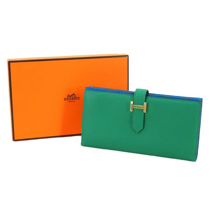 Hermes Bearn Souffle Verso Bifold Wallet Epsom Vert Jade Blue Zanzibar