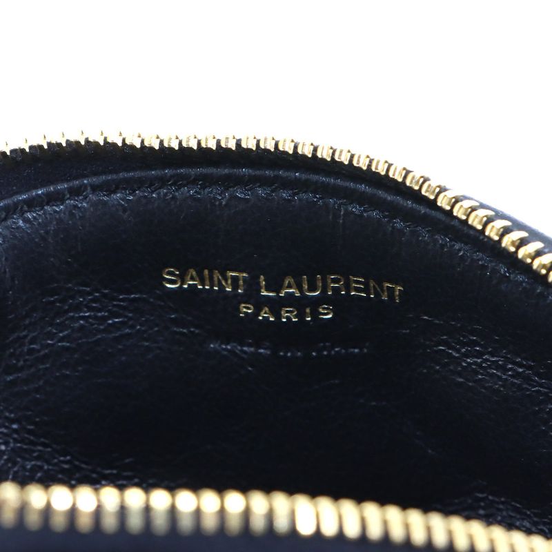 Saint Laurent Sade Coin Purse Leather Black Gold