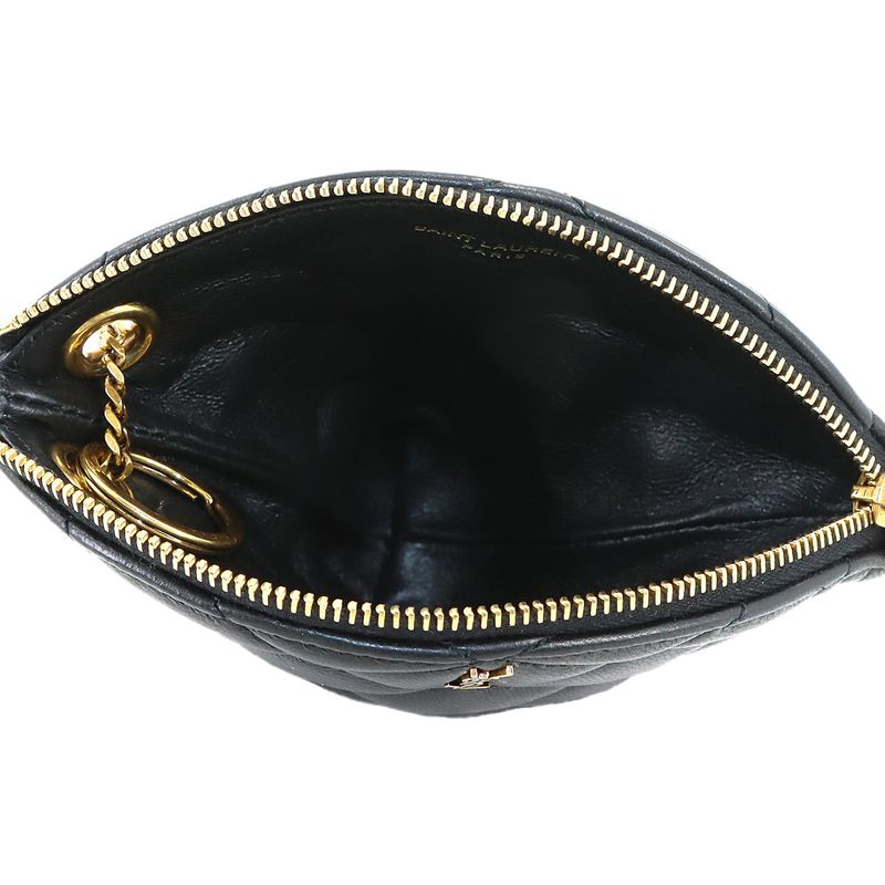Saint Laurent Sade Coin Purse Leather Black Gold