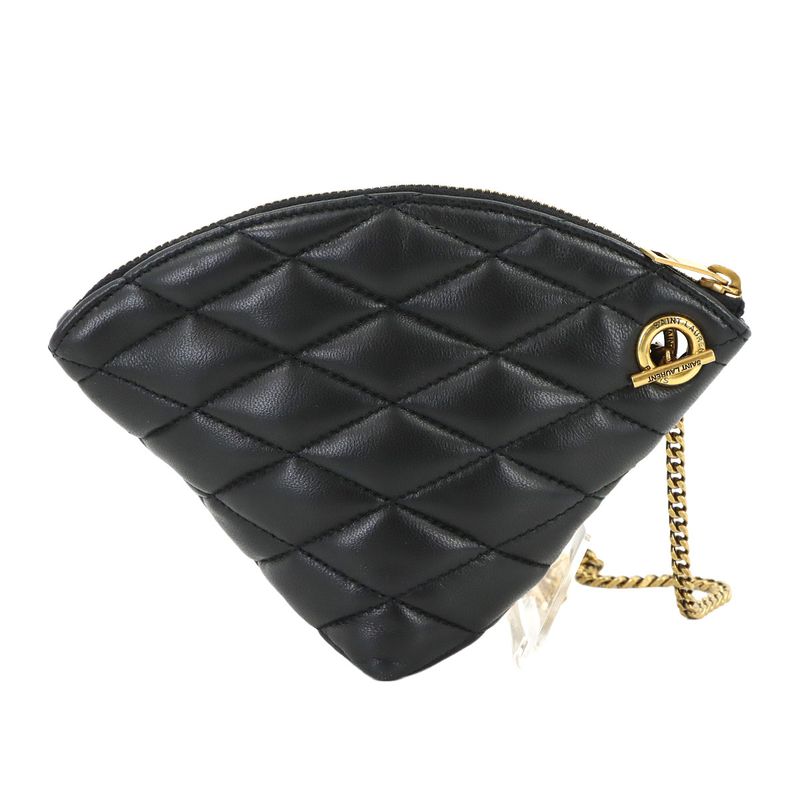 Saint Laurent Sade Coin Purse Leather Black Gold
