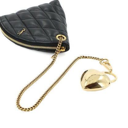 Saint Laurent Sade Coin Purse Leather Black Gold