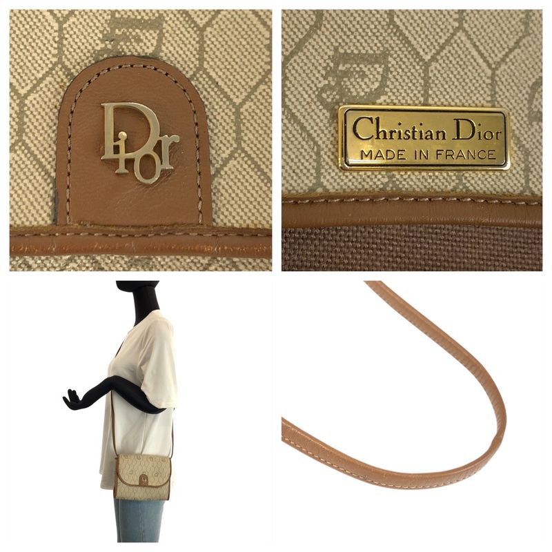 Dior Vintage Beige Brown Gold Leather Shoulder Bag Pochette