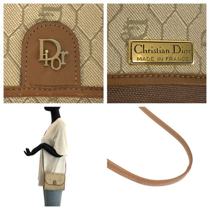 Dior Vintage Beige Brown Gold Leather Shoulder Bag Pochette