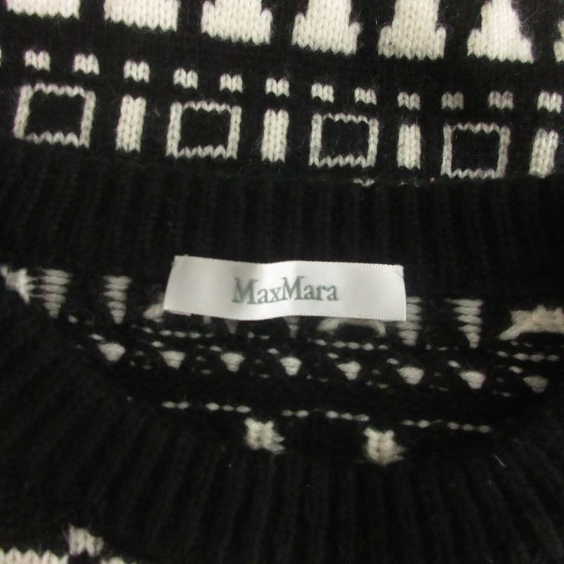 Max Mara Knit Sweater Long Sleeve Cashmere Blend Geometric Pattern Black