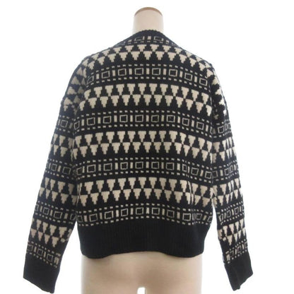 Max Mara Knit Sweater Long Sleeve Cashmere Blend Geometric Pattern Black