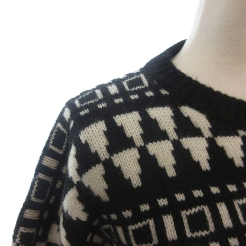 Max Mara Knit Sweater Long Sleeve Cashmere Blend Geometric Pattern Black