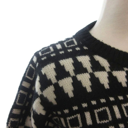 Max Mara Knit Sweater Long Sleeve Cashmere Blend Geometric Pattern Black