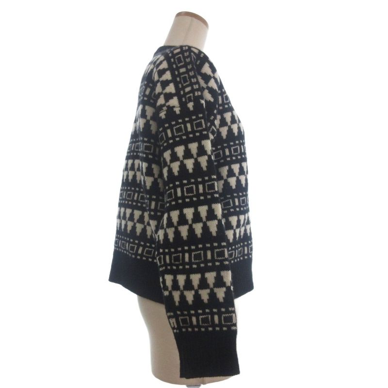 Max Mara Knit Sweater Long Sleeve Cashmere Blend Geometric Pattern Black