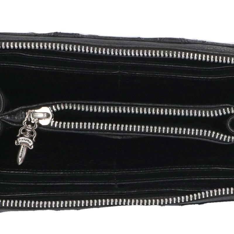 Chrome Hearts Rec Zip Quilted Cemetery Cross Leather Wallet