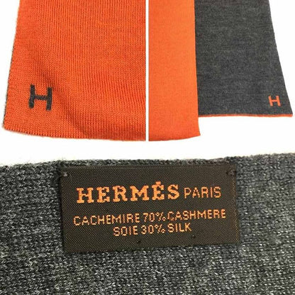 Hermes Echarpe Maille Scarf Shawl Reversible Cashmere Silk Gray Orange