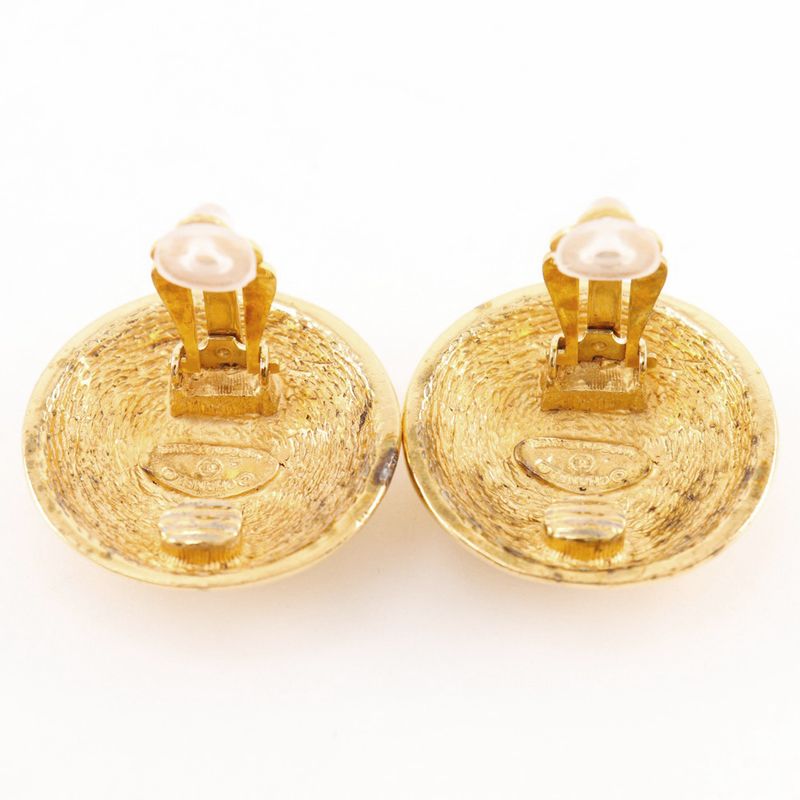 Chanel CC Logo Quilted Gold Plated Earrings