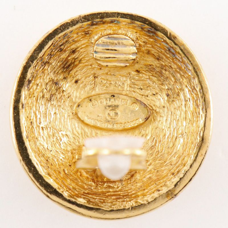 Chanel CC Logo Quilted Gold Plated Earrings