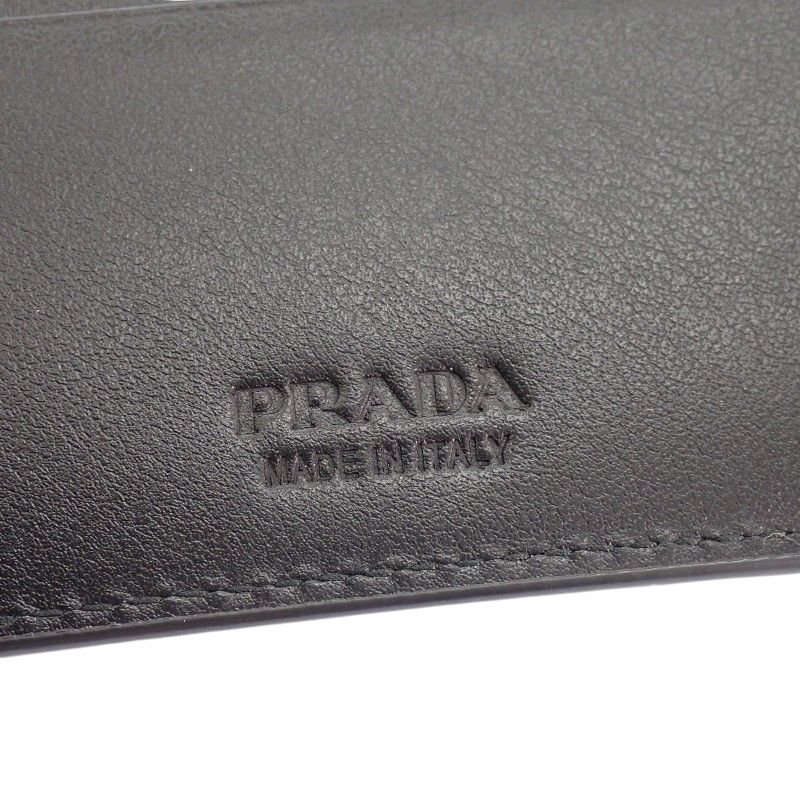 Prada Vitello Daino Leather Wallet Bifold Card Case Black Silver