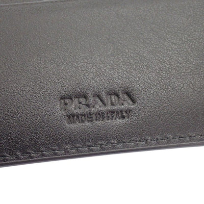 Prada Vitello Daino Leather Wallet Bifold Card Case Black Silver
