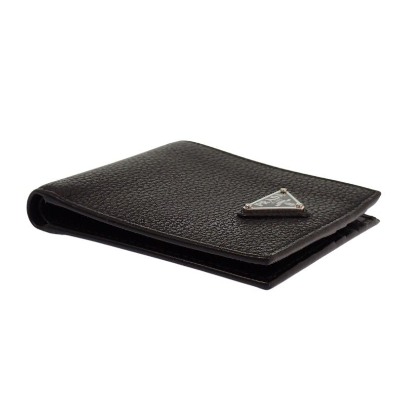 Prada Vitello Daino Leather Wallet Bifold Card Case Black Silver