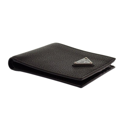 Prada Vitello Daino Leather Wallet Bifold Card Case Black Silver
