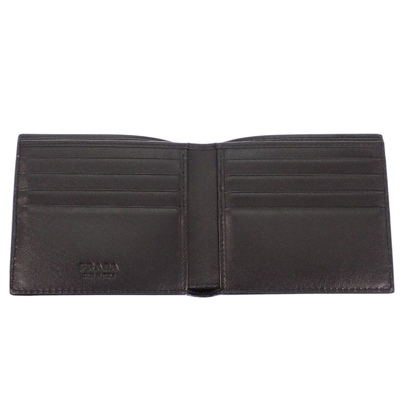 Prada Vitello Daino Leather Wallet Bifold Card Case Black Silver