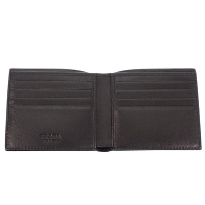 Prada Vitello Daino Leather Wallet Bifold Card Case Black Silver