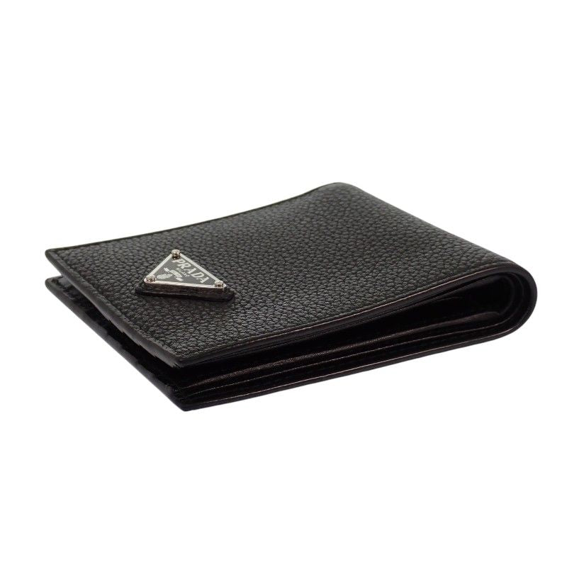 Prada Vitello Daino Leather Wallet Bifold Card Case Black Silver