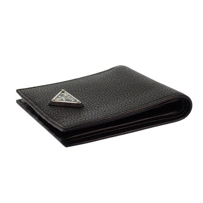 Prada Vitello Daino Leather Wallet Bifold Card Case Black Silver