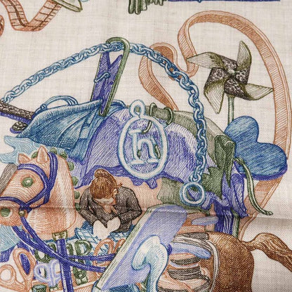 Hermes Carre Geant World 140 Natural Blue Petrole Green Cashmere Silk Large